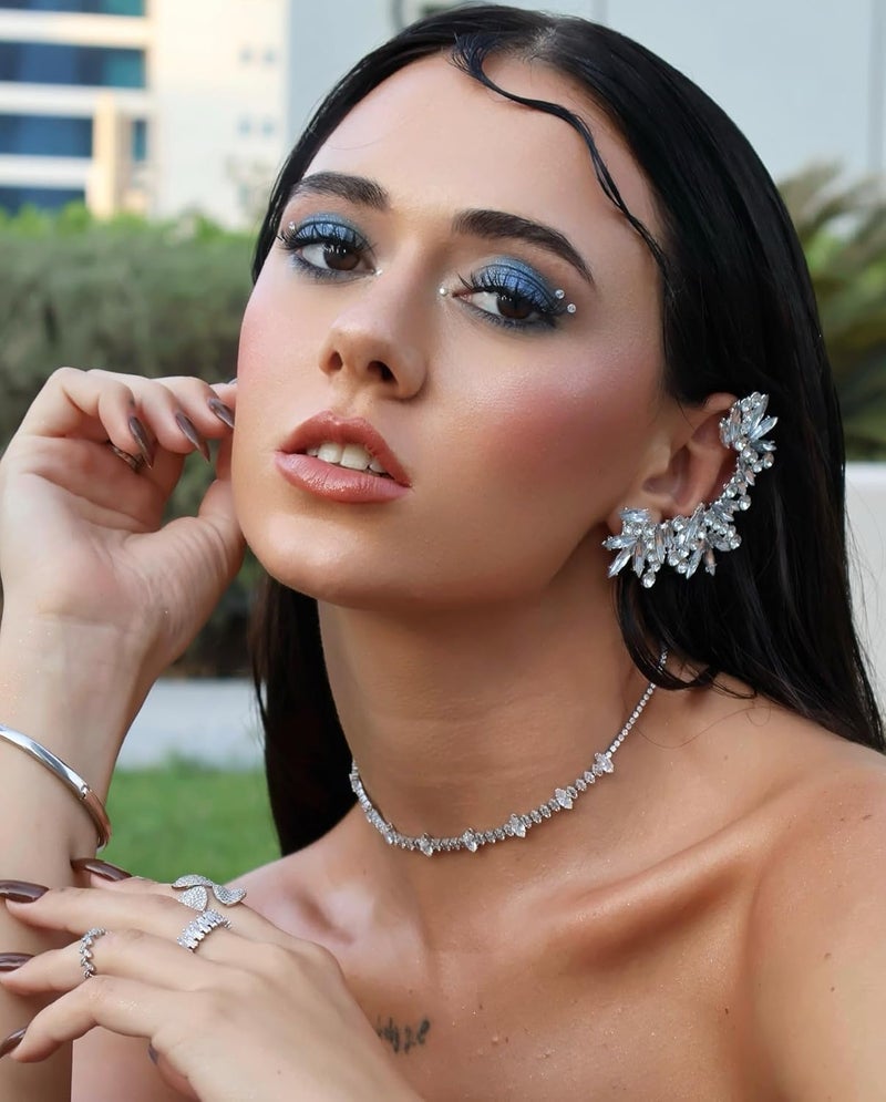 STONEFANS Rhinestone Silver Full Ear Cuff Earrings for Women Ear Clip Wrap Statement Climber Crawler Earrings for Women Hypoallergenic Silver Wedding Jewelry Gifts - Image 3